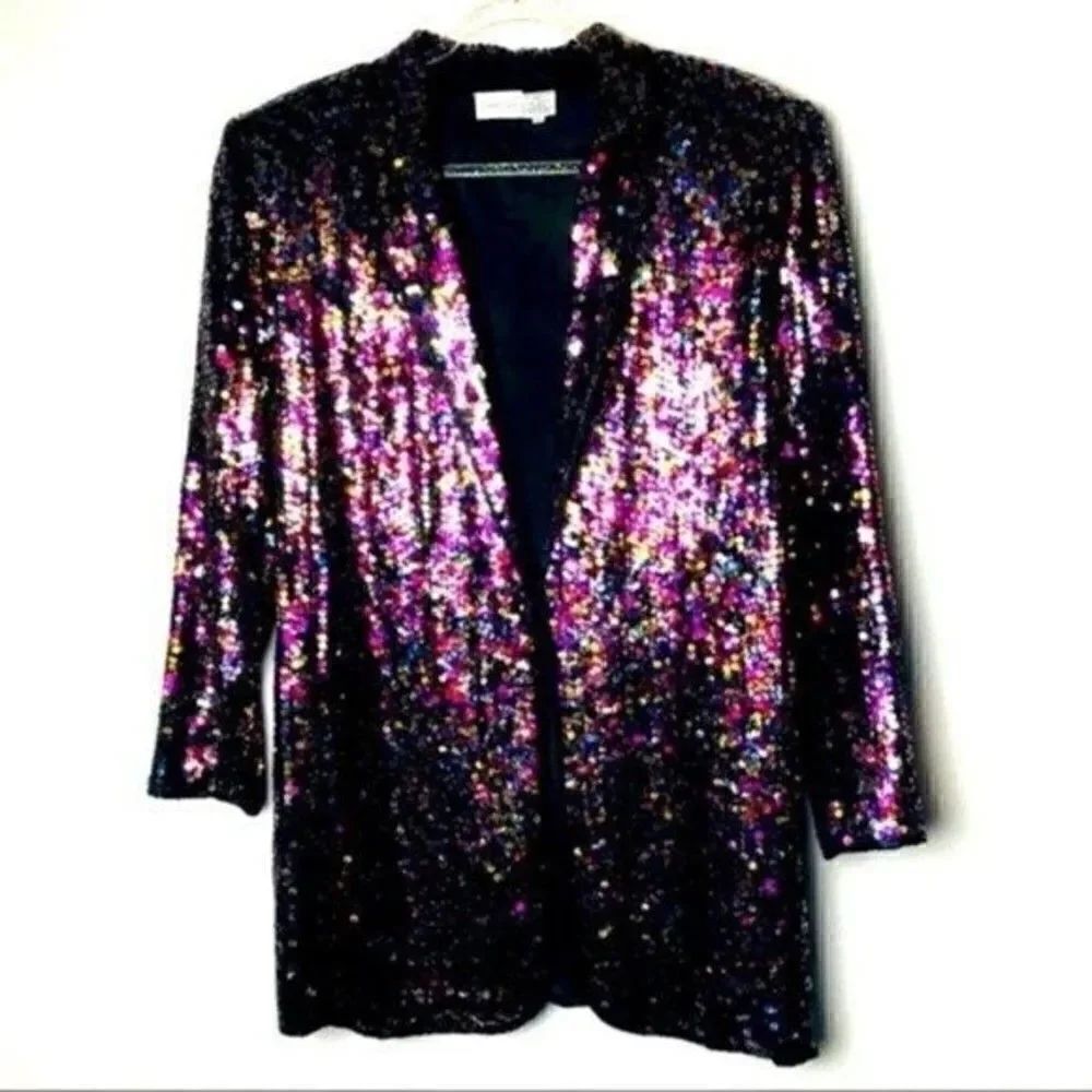 Vintage Neiman Marcus séquense blazer size Small 100% silk BoxC